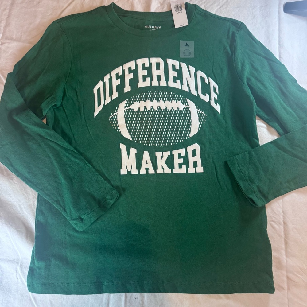 Old Navy Kids Long Sleeve Tee in Green with Football Graphic, Large